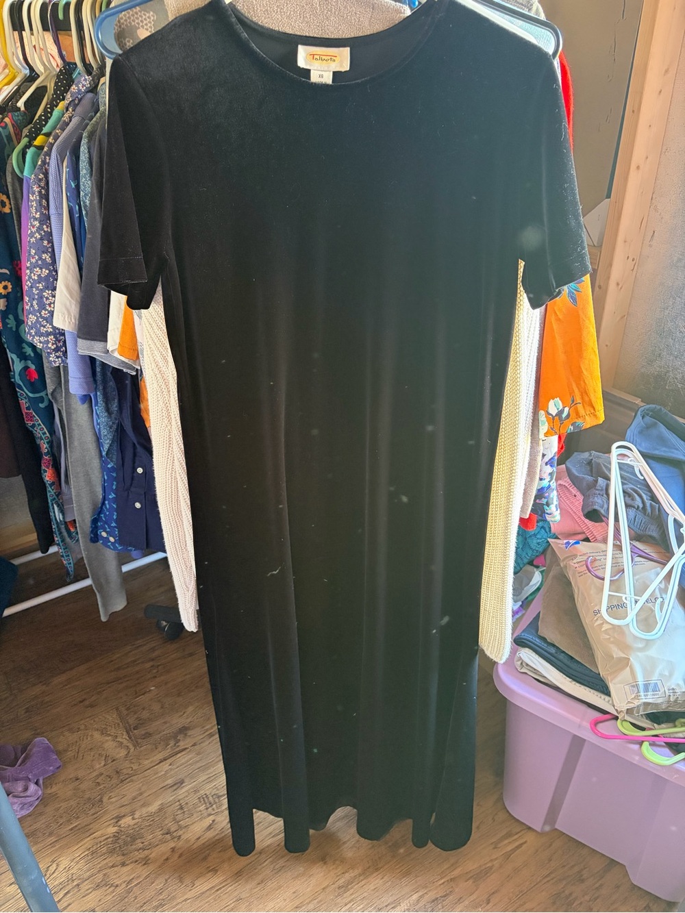 Talbots Black Velvet Short-Sleeve Maxi Dress XS
